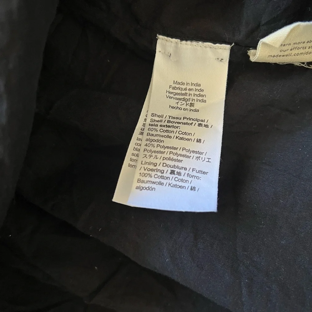 Madewell Seersucker Puff-Sleeve Cutout Dress Black Ruffle Hem A Line Size XL.